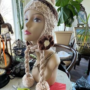 Cozy Knit Earflap Hat with Pom Poms